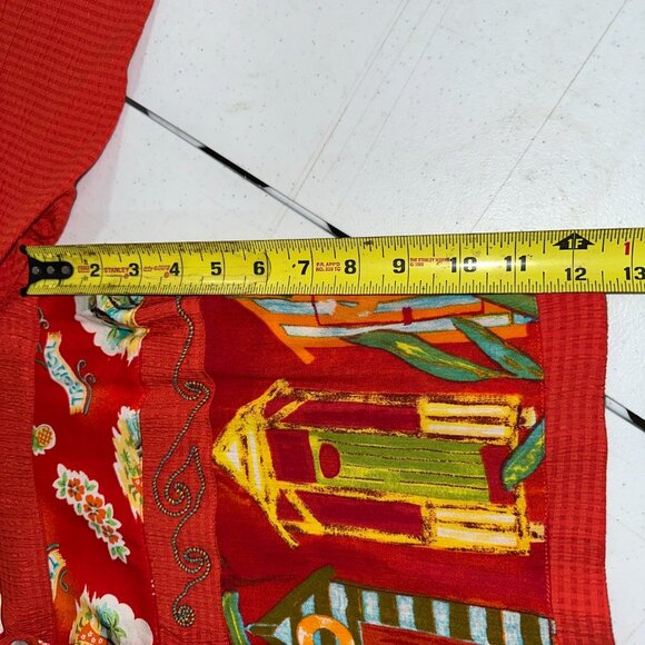 Vtg Howard Wolf 80's Woman Orange Floral Hawaiian Shirt Blouse Size 4 - Picture 5 of 15